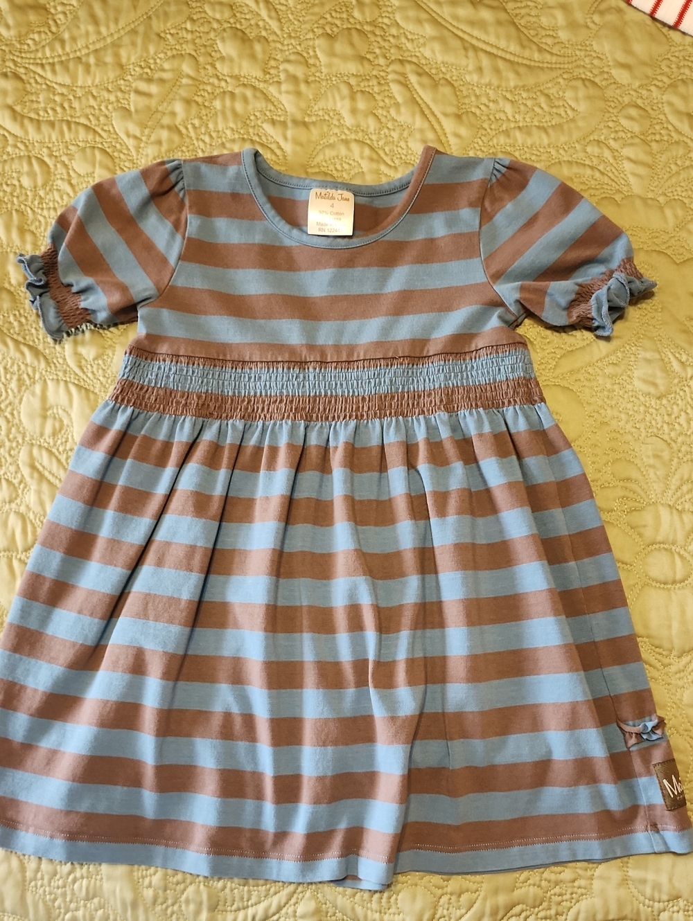 Matilda Jane Light Blue & Brown Striped Smocked Waist Dress